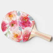 ピンク水彩牡丹の花模様 卓球ラケット (横)
