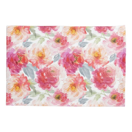 ピンク水彩牡丹の花模様 枕カバー (裏面)