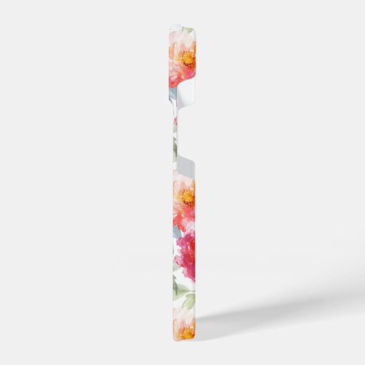 ピンク水彩牡丹の花模様 iPhoneケース (左側面)