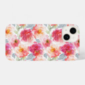 ピンク水彩牡丹の花模様 iPhoneケース (裏面横)