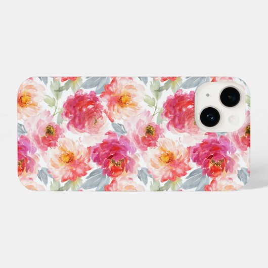 ピンク水彩牡丹の花模様 iPhoneケース (裏面横)