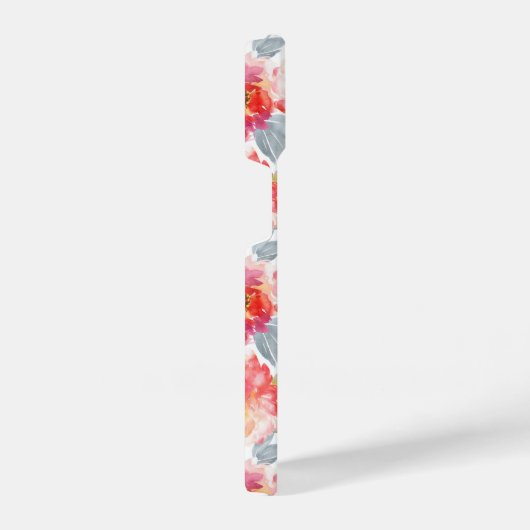 ピンク水彩牡丹の花模様 iPhoneケース (右側面)