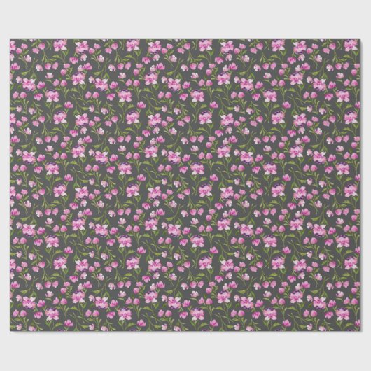 ピンク水彩花ギフトラッピング紙 ラッピングペーパー (フラット)