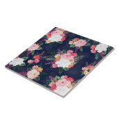 ピンク水彩花ブルーデザイン タイル (側面)