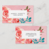 ピンク水彩花文花屋 名刺 (正面/裏面)