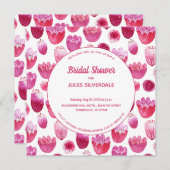 ピンク水彩花模様ブライダルシャワー 招待状 (正面/裏面)