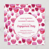 ピンク水彩花模様婚約パーティ 招待状 (正面/裏面)