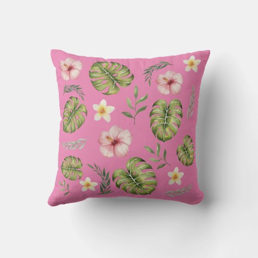 ピンク水彩花模様装飾用クッション クッション (裏面)