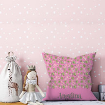 ピンク水彩花模様装飾用クッション