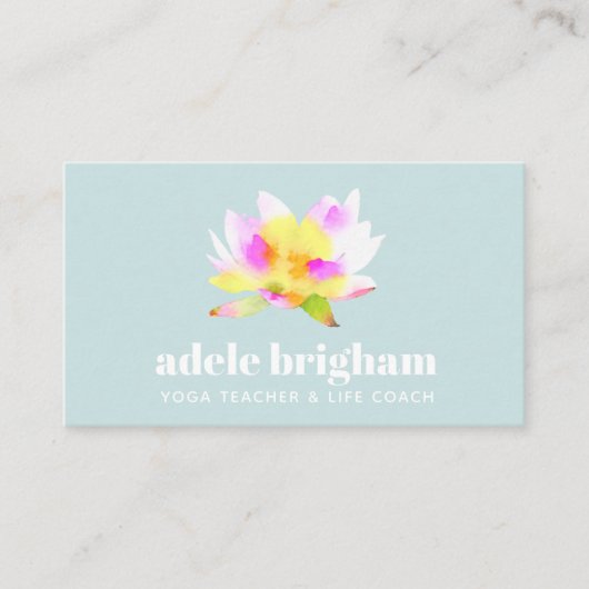 ピンク水彩蓮の花フローラ 名刺 (正面)