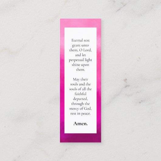 ピンク水彩記念祈りの言葉カードブックマーク コーリングカード (裏面)