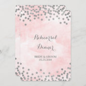 ピンク水彩銀色ドットリハーサルディナーパーティー 招待状 (正面/裏面)