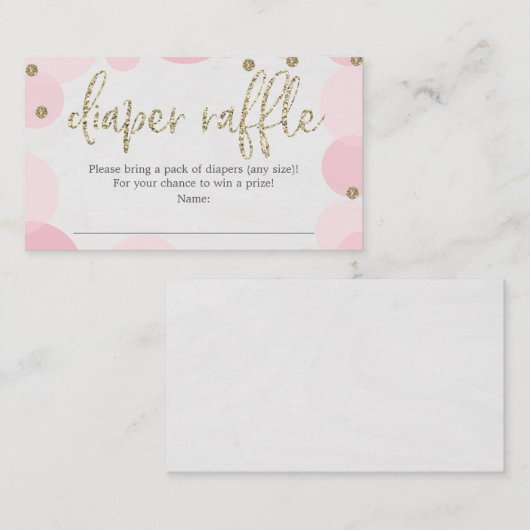 ピンク水玉模様おむつラッフルベビーシャワーカード エンクロージャーカード (正面/裏面)
