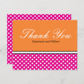 ピンク水玉模様とオレン結婚ジサンキューカード サンキューカード (正面/裏面)