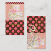 ピンク水玉模様とチョコレートベーカリー/パティシセリ 名刺 (正面/裏面)