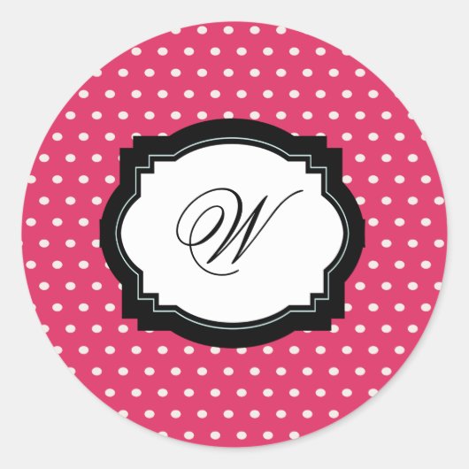 ピンク水玉模様イニシャルシール ラウンドシール (正面)
