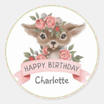 ピンク水玉模様ウッドランドディアー誕生日for Girl