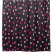 ピンク水玉模様オンブラック シャワーカーテン (正面)