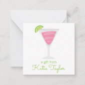 ピンク水玉模様カクテルギフト用エンクロージャカード ノートカード (正面)