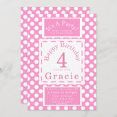 ピンク水玉模様ガールズバースデーパーティーのカスタマイズ 招待状 (正面/裏面)