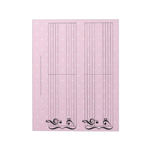 ピンク水玉模様キッズエクストラワイドルールピアノ音楽No ノートパッド (回転)