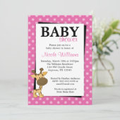 ピンク水玉模様キリンベビーシャワー招待状 招待状 (スタンド正面)