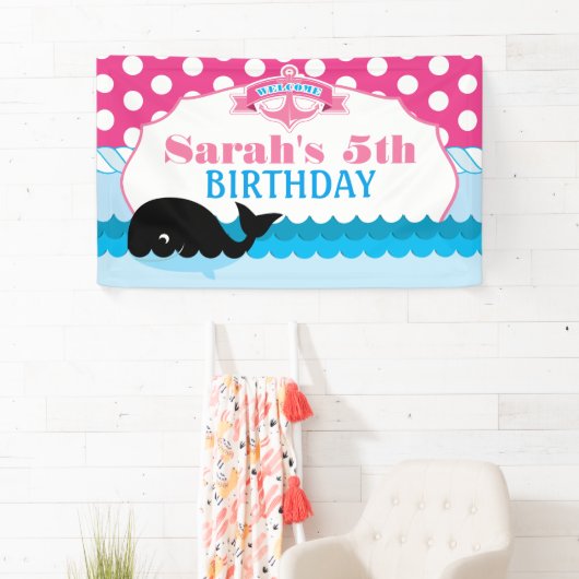 ピンク水玉模様クジラパーティー 横断幕 (インサイチュ)