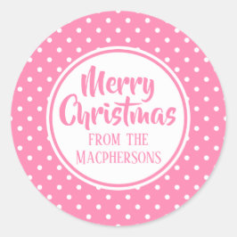 ピンク水玉模様クリスマスステッカー ラウンドシール