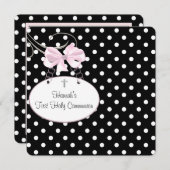 ピンク水玉模様クロスガールズファーストコミューン 招待状 (正面/裏面)