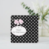 ピンク水玉模様クロスガールズファーストコミューン 招待状 (スタンド正面)