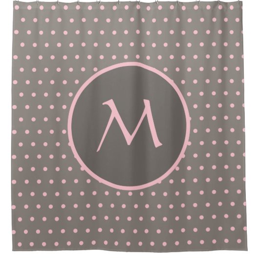 ピンク水玉模様グモノグラムのレイ シャワーカーテン (正面)