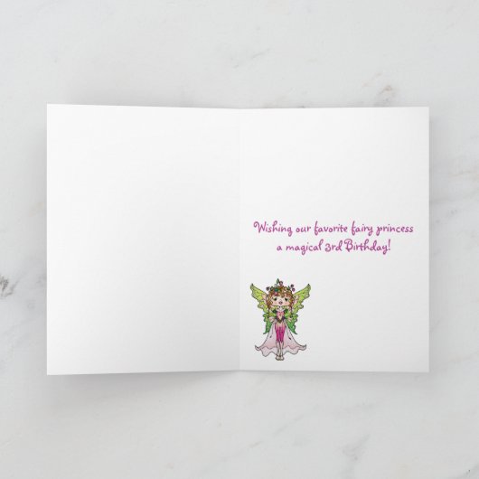 ピンク水玉模様スフェアリープリンセス3歳の誕生日 カード (内部)