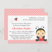 ピンク水玉模様ズカワイトラディブガールベビーシャワー 招待状 (正面/裏面)