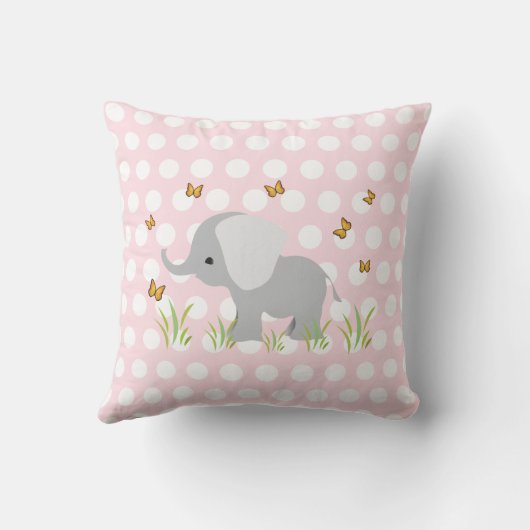 ピンク水玉模様ゾウ子供部屋枕 クッション (裏面)