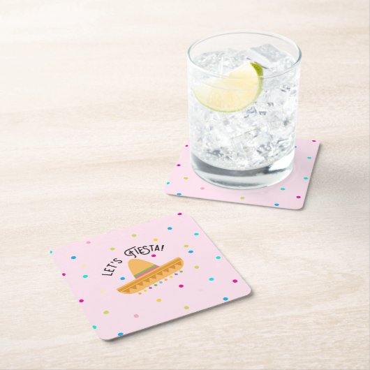ピンク水玉模様チンコデマヨレッツフィエスタ スクエアペーパーコースター (インサイチュ)