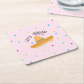 ピンク水玉模様チンコデマヨレッツフィエスタ スクエアペーパーコースター (アングル)