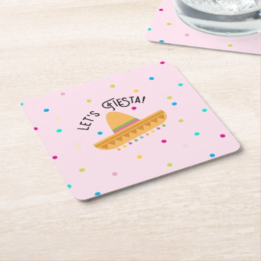 ピンク水玉模様チンコデマヨレッツフィエスタ スクエアペーパーコースター (アングル)