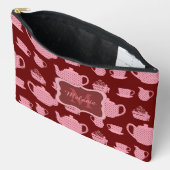 ピンク水玉模様ティーセットブルゴーニュパーソナライズされた アクセサリーポーチ (見開き)