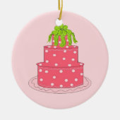ピンク水玉模様デザイナーケーキ セラミックオーナメント (正面)