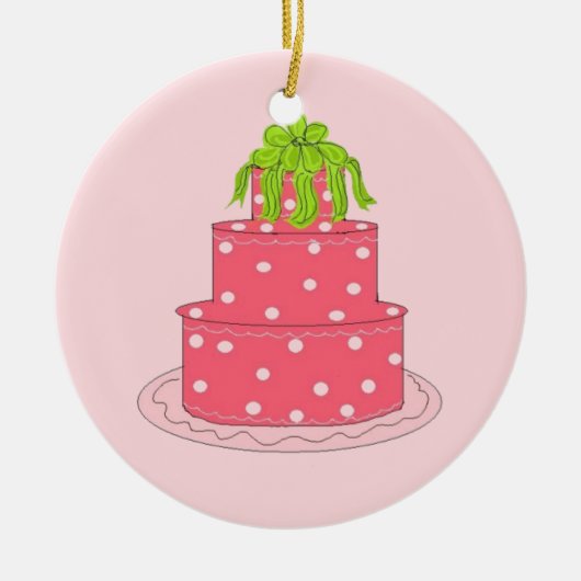 ピンク水玉模様デザイナーケーキ セラミックオーナメント (正面)