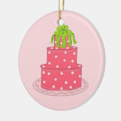 ピンク水玉模様デザイナーケーキ セラミックオーナメント (左)
