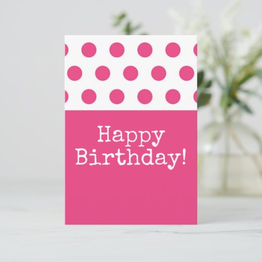 ピンク水玉模様ハッピーバースデーサンキューカード サンキューカード (スタンド正面)