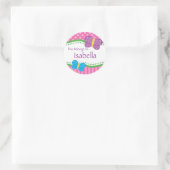 ピンク水玉模様バタフライ新学期シール ラウンドシール (バッグ)