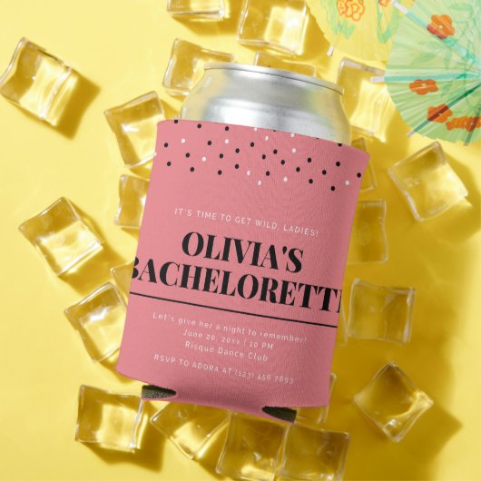 ピンク水玉模様バチェロレッテ招待状 缶クーラー (インサイチュ 夏)