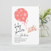 ピンク水玉模様バルーン花赤ちゃんシャワー 招待状 (スタンド正面)