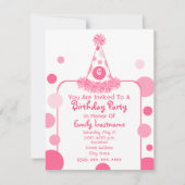 ピンク水玉模様バースデーパーティーハット招待状 招待状 (正面)