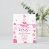 ピンク水玉模様バースデーパーティーハット招待状 招待状 (スタンド正面)