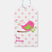 ピンク水玉模様バード誕生日ツイート ギフトタグ (裏面)