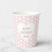 ピンク水玉模様パターンハート誕生日パーティー 紙コップ (裏面)