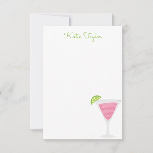 ピンク水玉模様パーソナライズされたカクテルノートカード サンキューカード (正面)